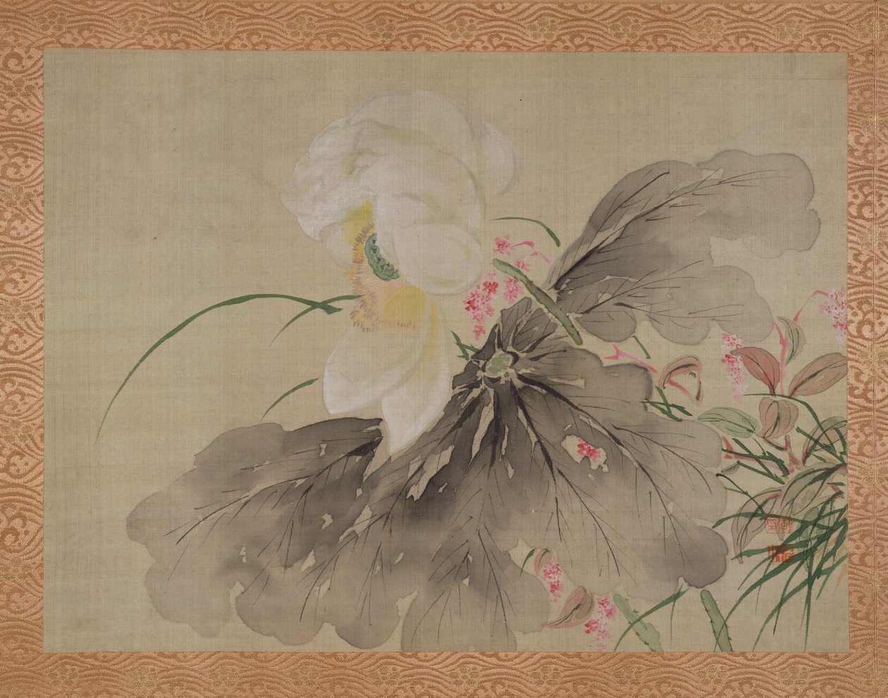 Şakayık Ağacı ve Japon Yengeç Elma Ağacı, çiçekli, 1851 (ipek üzerine sulu boya) by Tsubaki Chinzan