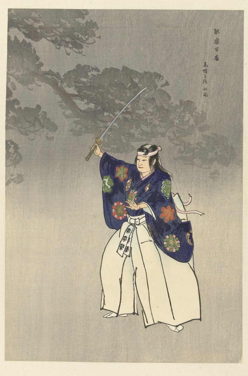 Noh tiyatrosundaki aktörler Eboshiori oynuyor Eboshiori (nesne üzerindeki başlık) Yüz Noh oyna (dizi başlığı) Nogaku hyakuban (nesne üzerinde seri başlığı) by Tsukioka Kogyo