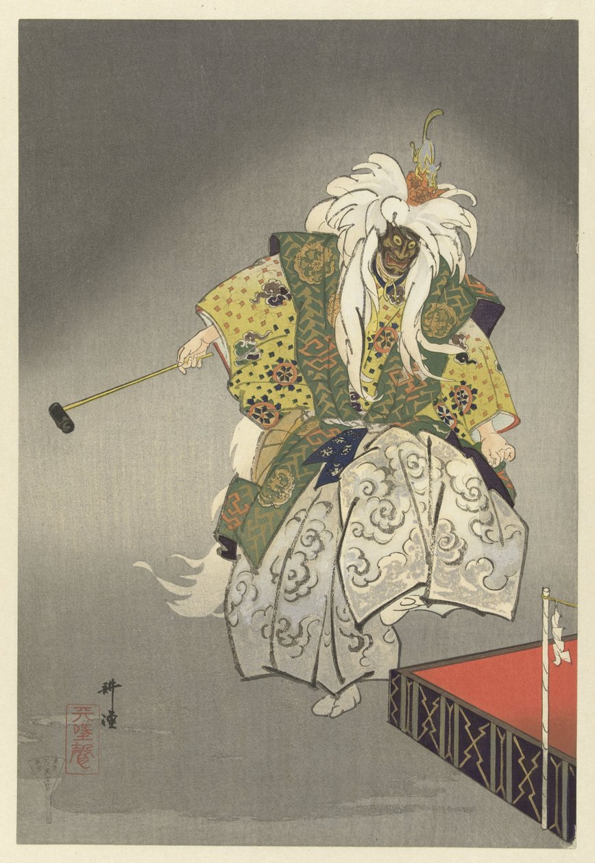 Noh tiyatrosundaki aktörler Kokaji oynuyor Kokaki (nesne üzerindeki başlık) Yüz Noh oyna (dizi başlığı) Nogaku hyakuban (nesne üzerinde seri başlığı) by Tsukioka Kogyo