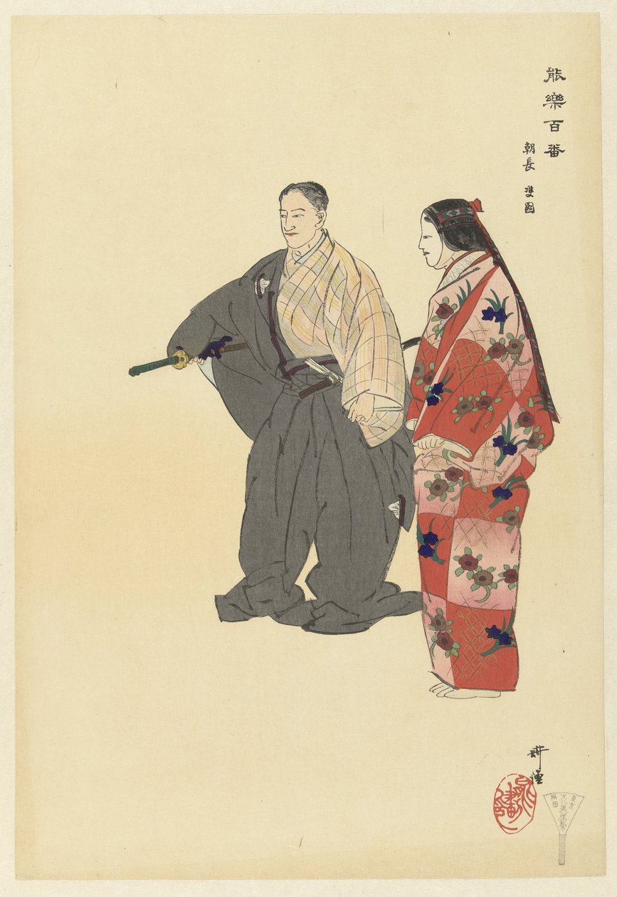 Noh tiyatrosunun oyuncuları Tomonaga oynuyor Tomonaga (nesne üzerindeki başlık) Yüz Noh oyna (dizi başlığı) Nogaku hyakuban (nesne üzerinde seri başlığı) by Tsukioka Kogyo