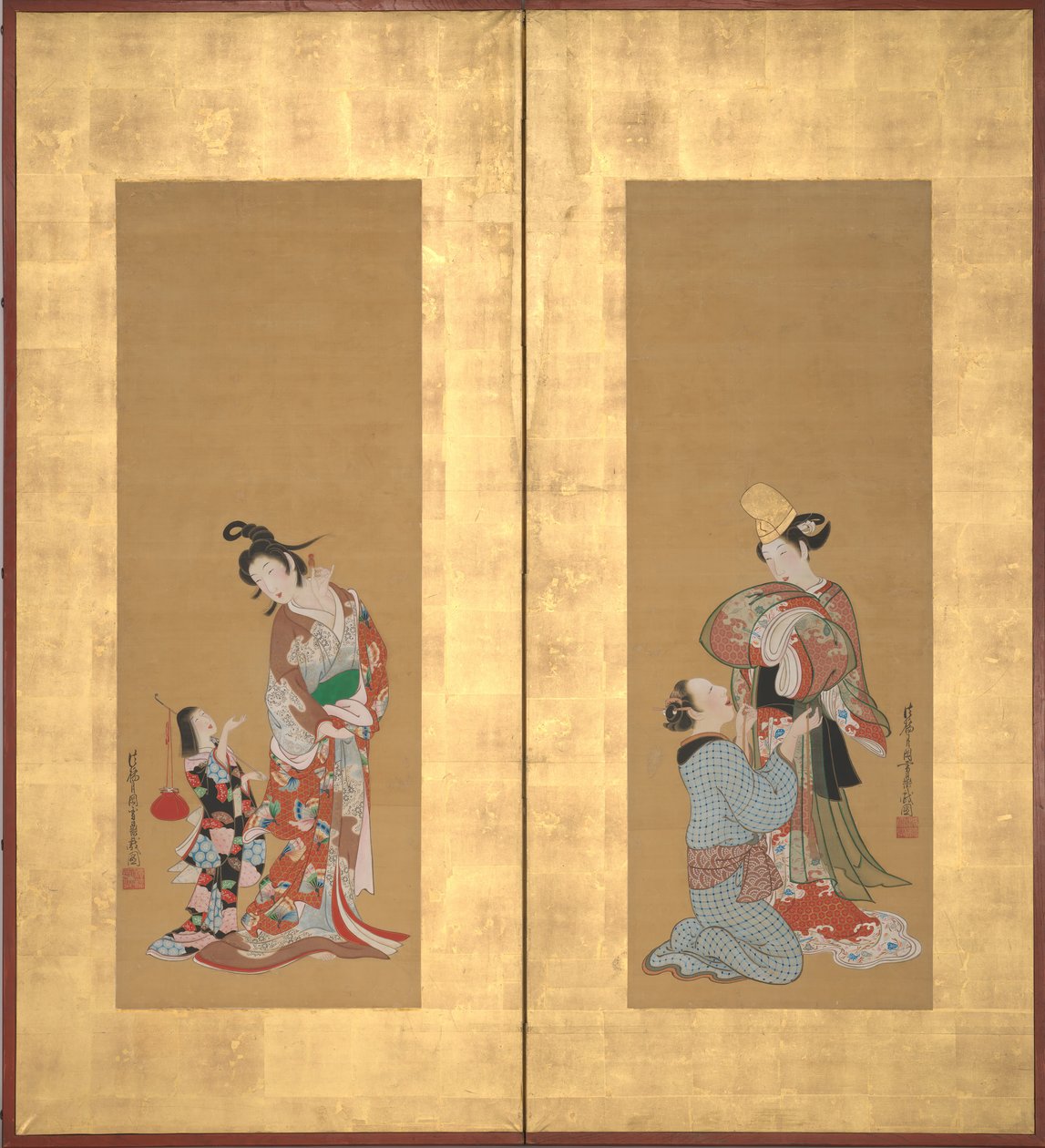 Shirabyoshi Dansçısı ve Kadın Hizmetçi, Nezaketçi ve Kız Görevli, 18. yüzyılın ortalarında. by Tsukioka Masanobu