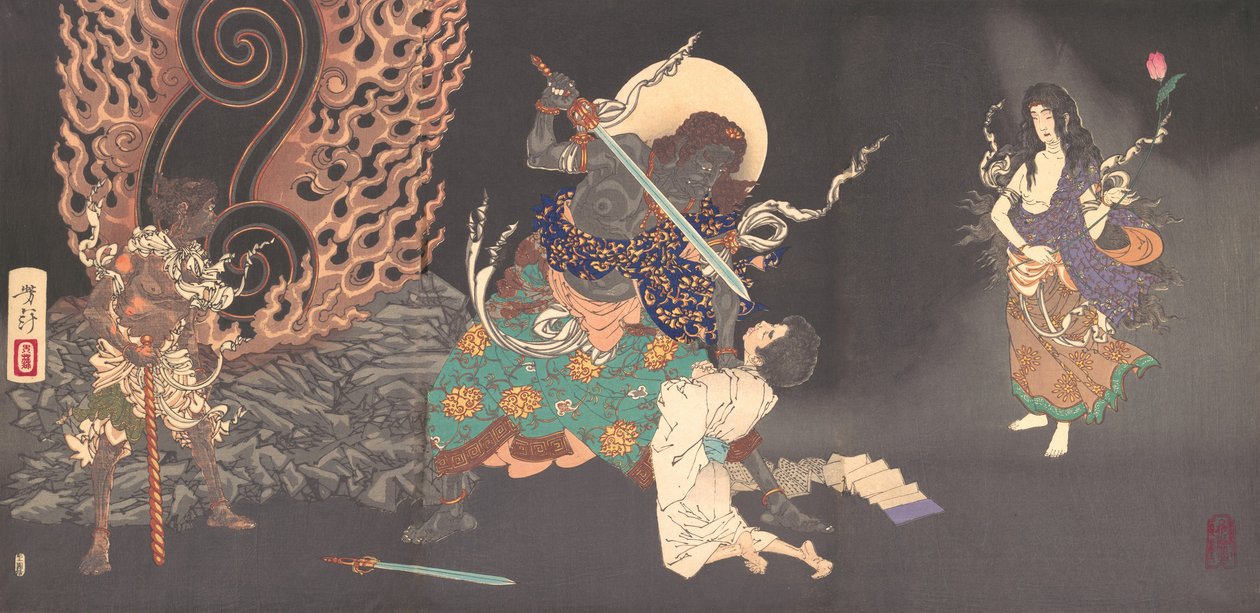 Fudo Myoo Threatening a Novice, 1885. by Tsukioka Yoshitoshi