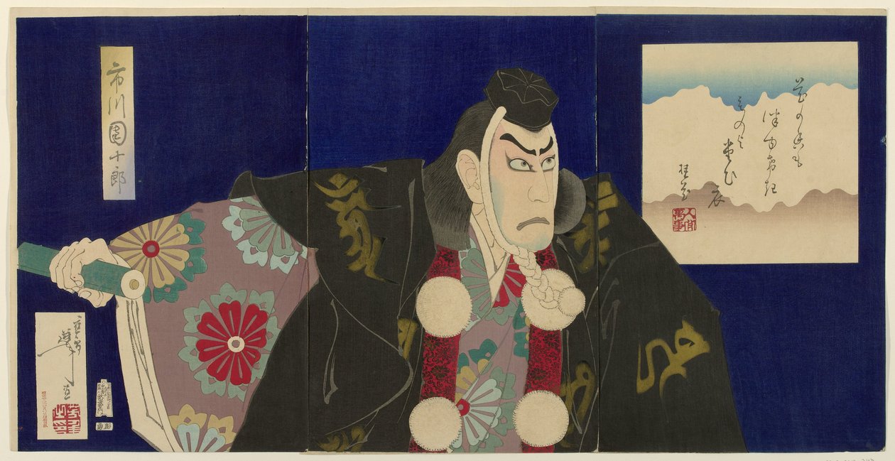 Ichikawa Danjuro IX als Benkei Ichikawa Danjuro (nesne üzerindeki başlık) by Tsukioka Yoshitoshi