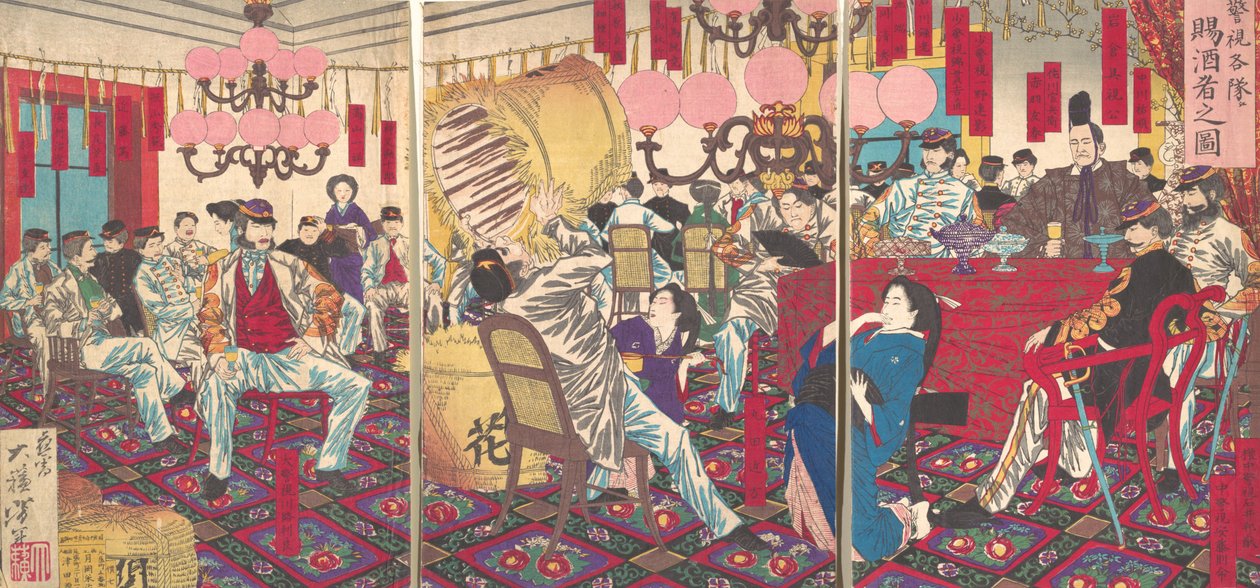 Polis Müfettişi Partisi: Yiyecek ve İçecek Hediyesi, Eylül 1877. by Tsukioka Yoshitoshi