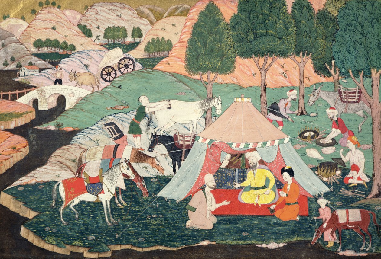Bir Prensin Kampı (boyalı ipek) by Turkish School