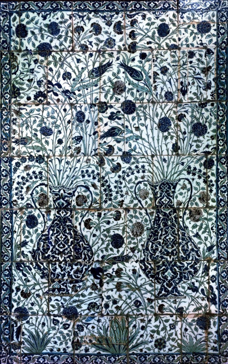İki vazo ve çiçekli dekoratif panel (fayans) by Turkish School