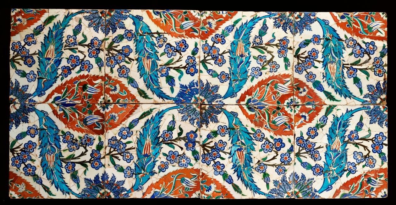 Sekiz kompozit İznik çok renkli kare karo, c.1575 by Turkish School
