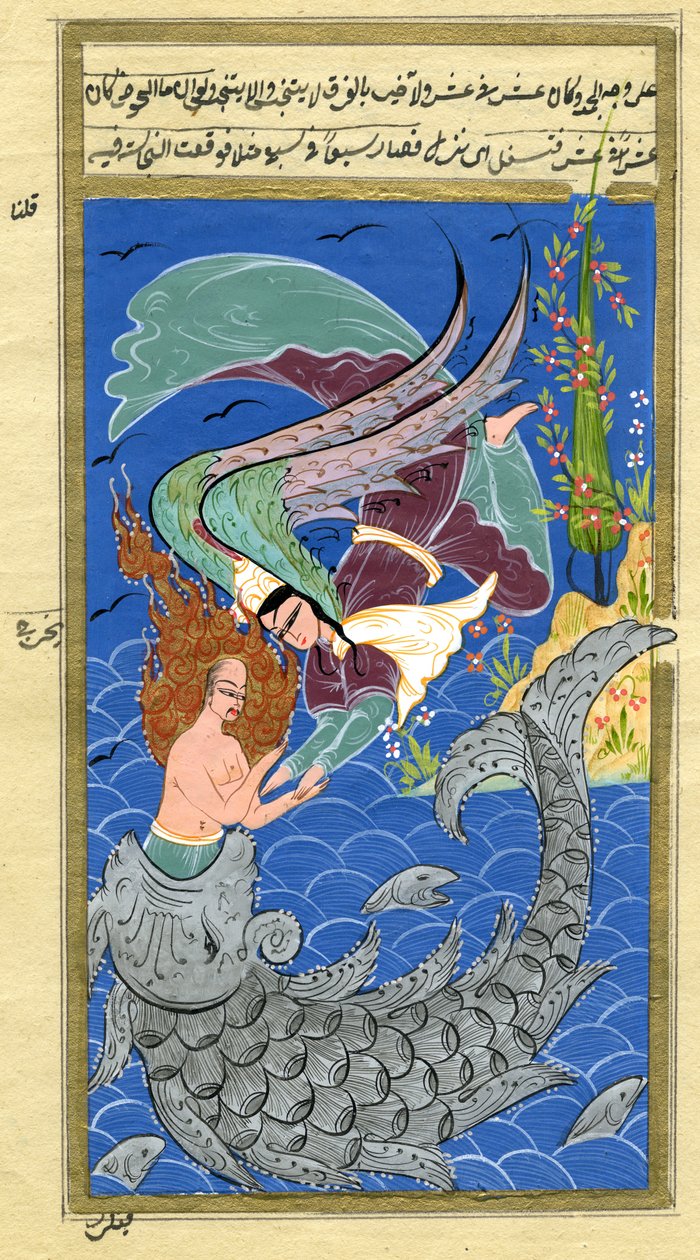 Jonah ve dev balık (kağıt üzerine suluboya ve altın tozu) by Turkish School