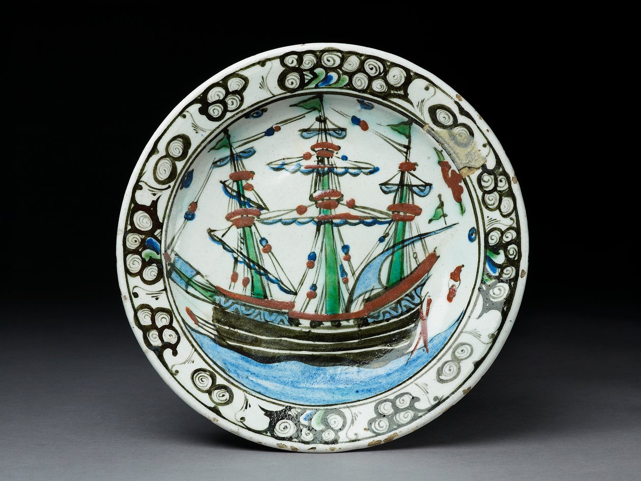 Sıraltı bezemeli taş hamurlu tabak, İznik, c.1620-30 (seramik) by Turkish School
