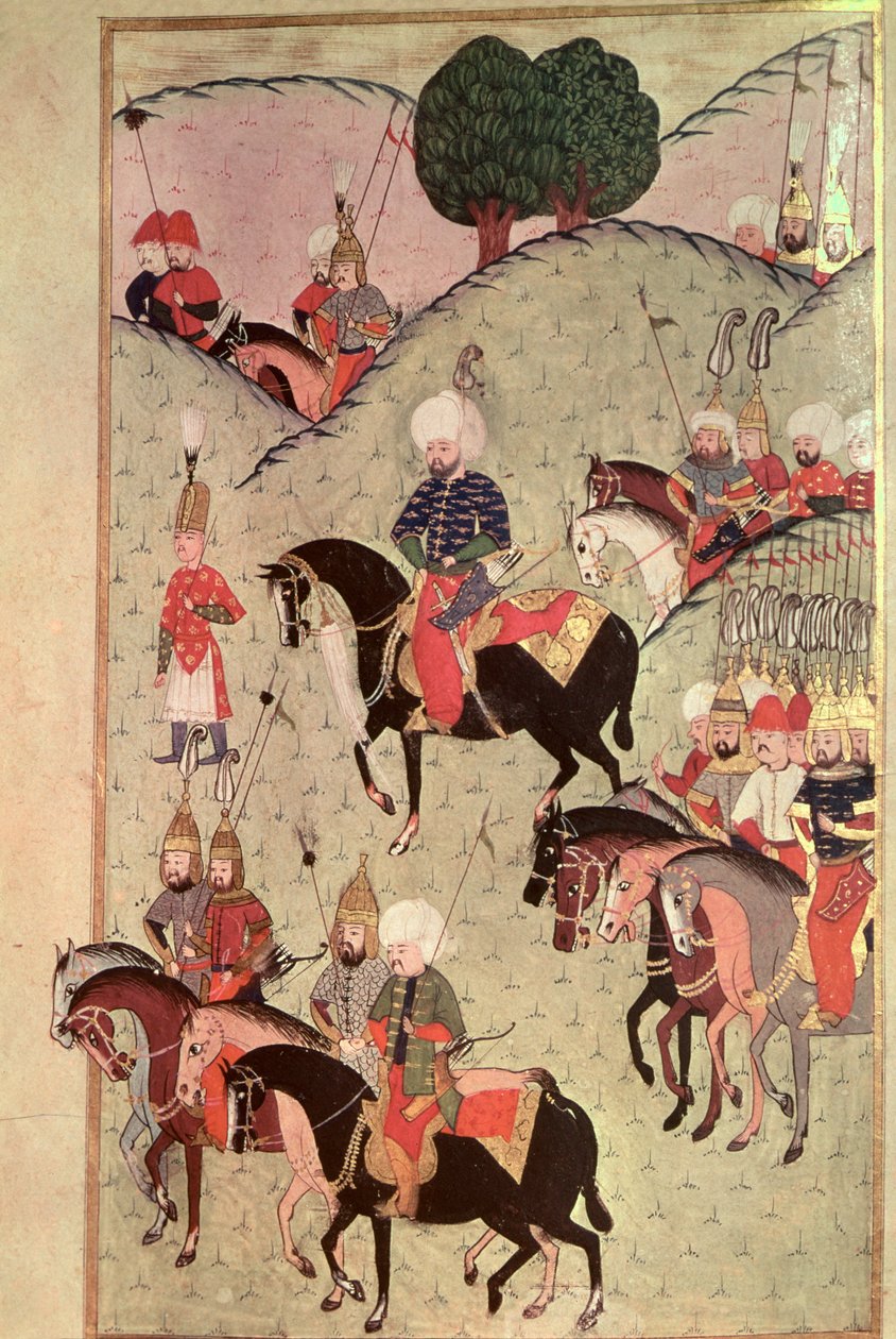 TSM H.1339 Sultan Selim II (1524-74) riding between Kotahia and Belgrade to rejoin the Imperial Army, 1584-89  by Turkish School