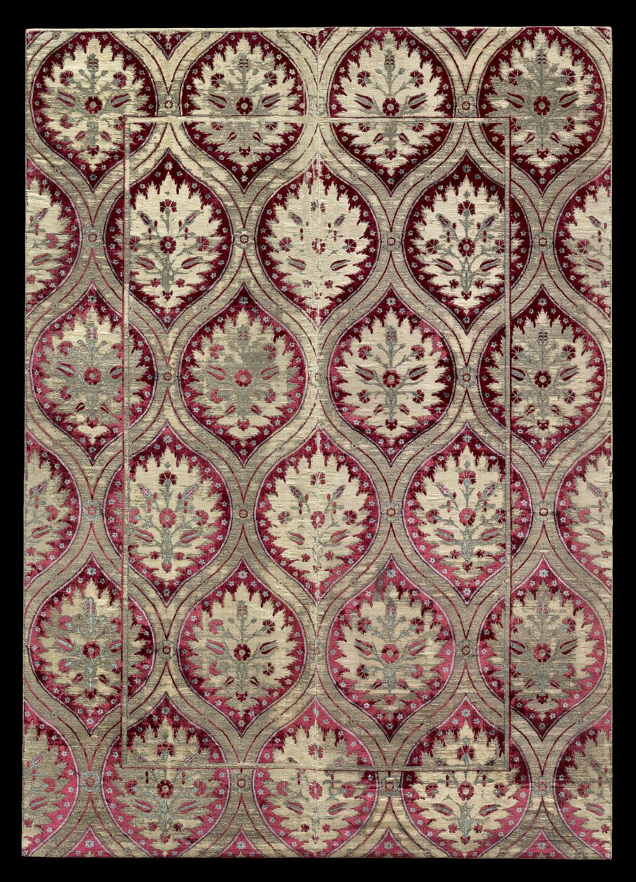 Kadife Panel, 16. yüzyılın sonu ile 17. yüzyılın başları (ipek, pamuk ve metal sarılı iplik: kesilmiş ve boşluklu kadife, brokarlı) by Turkish School
