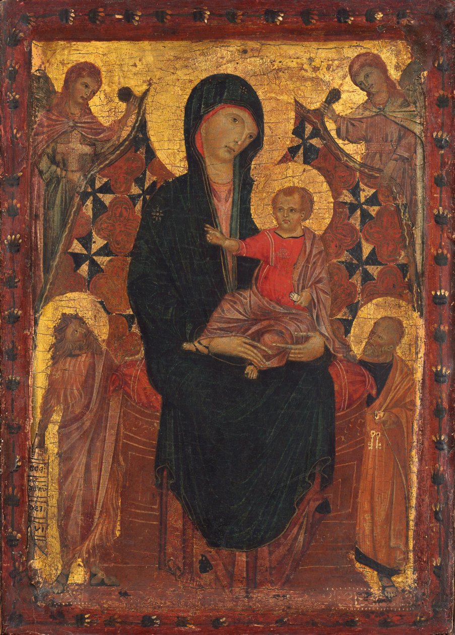 Vaftizci Yahya, Aziz Petrus ve İki Melek ile Madonna ve Çocuk by Tuscan 13th Century