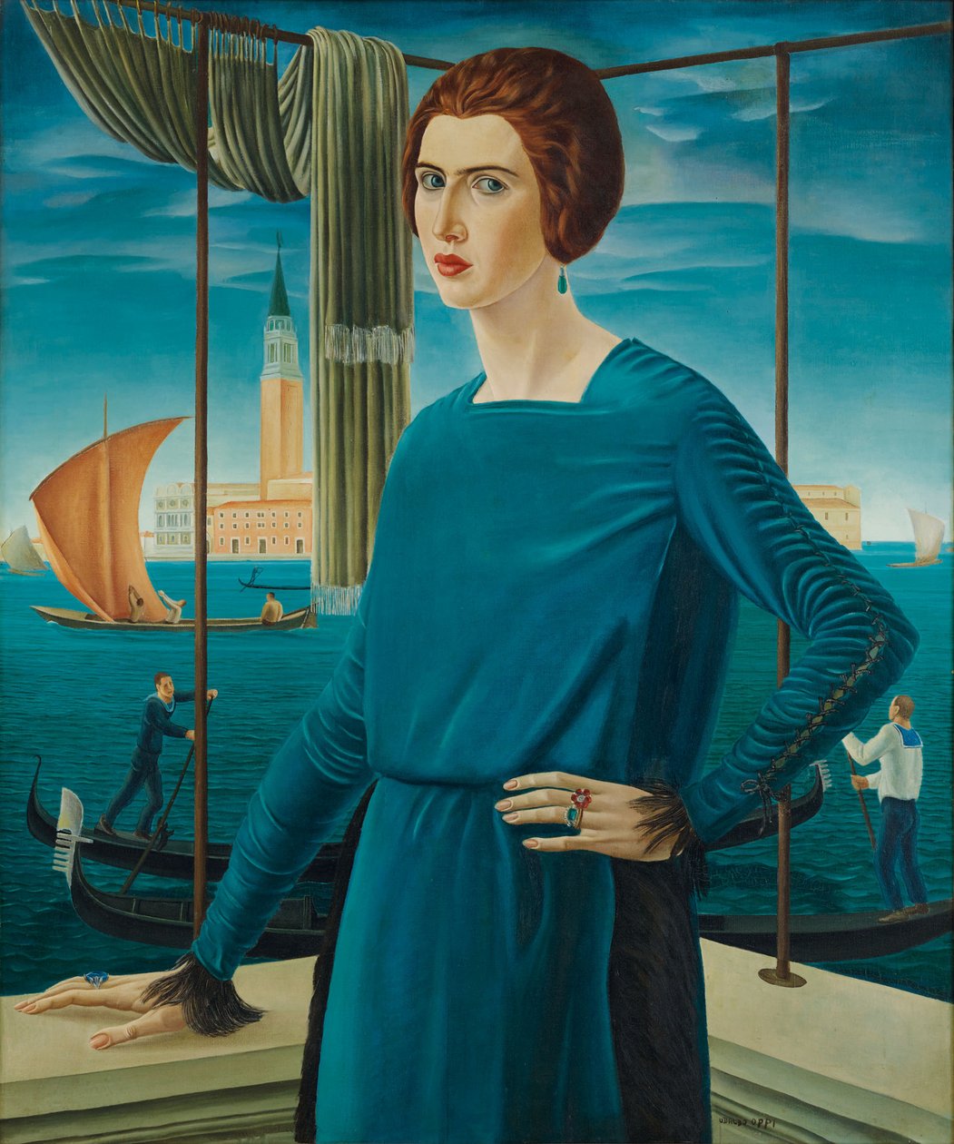 Arka Planda Venedikli Sanatçı Karısı, 1921. by Ubaldo Oppi