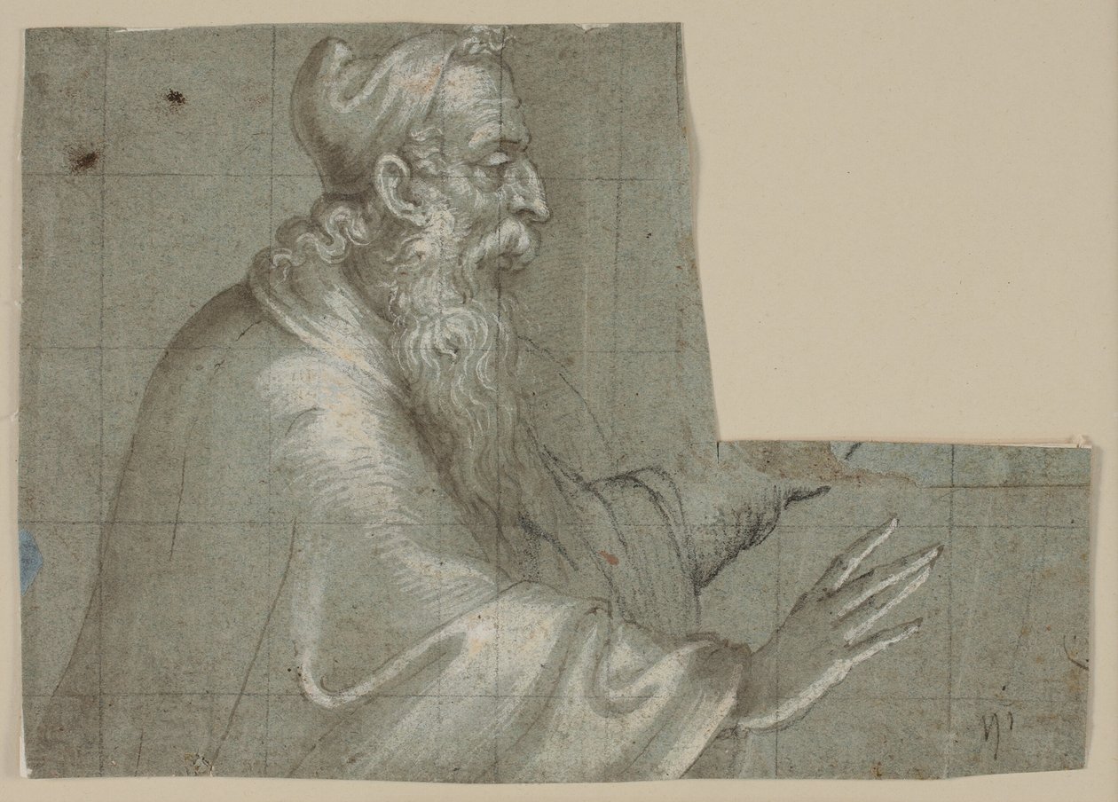 Yaşlı adam (bir doge?), Yarım figür, profil t.h. uzanmış ellerle by Ubekendt Ubekendt
