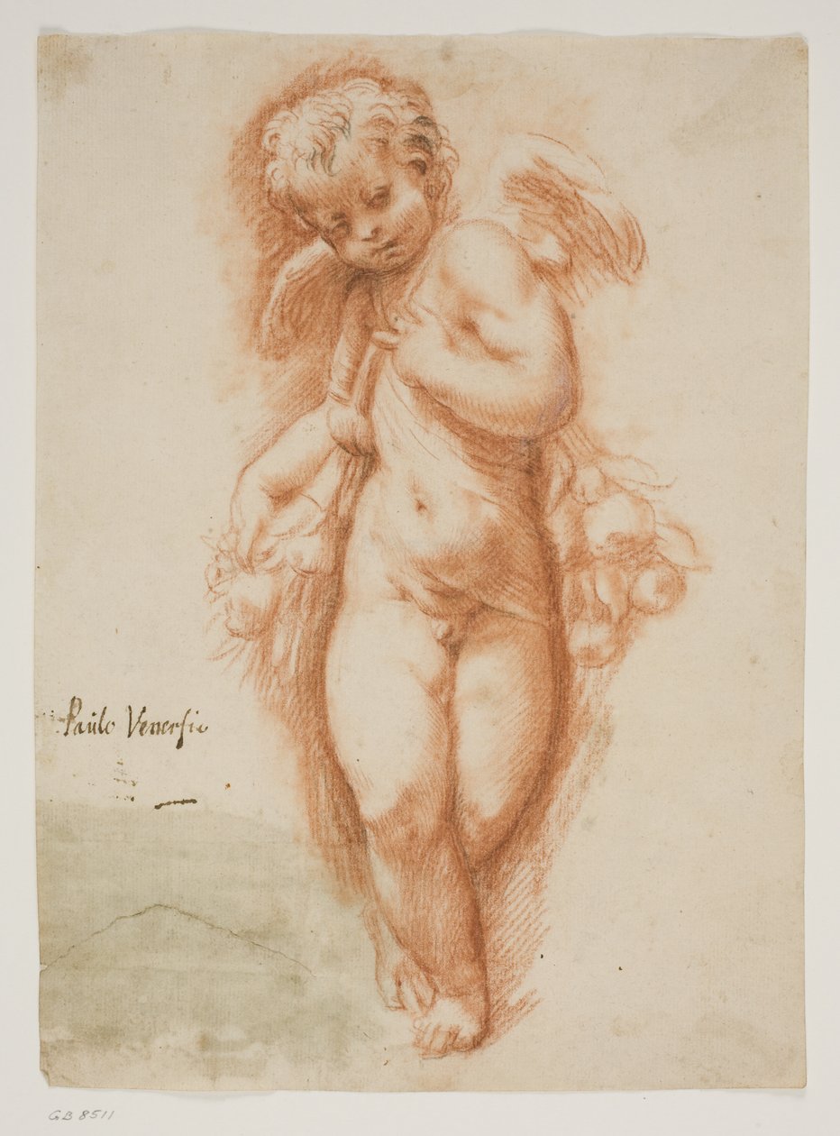 Bir meyve çelenk ile ayakta putto by Ubekendt Ubekendt