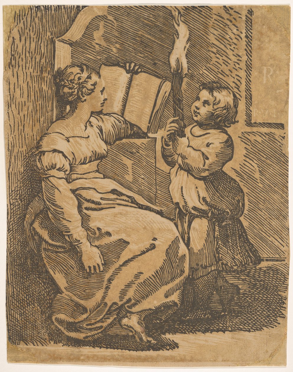 Sağa bakan bir Sybil okuması, ca. 1517-18. by Ugo da Carpi