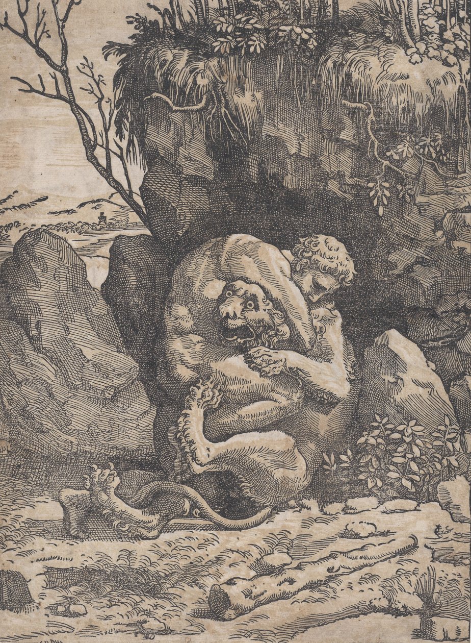 Herkül ve Nemean Aslanı, M.Ö. 1517-18. by Ugo da Carpi
