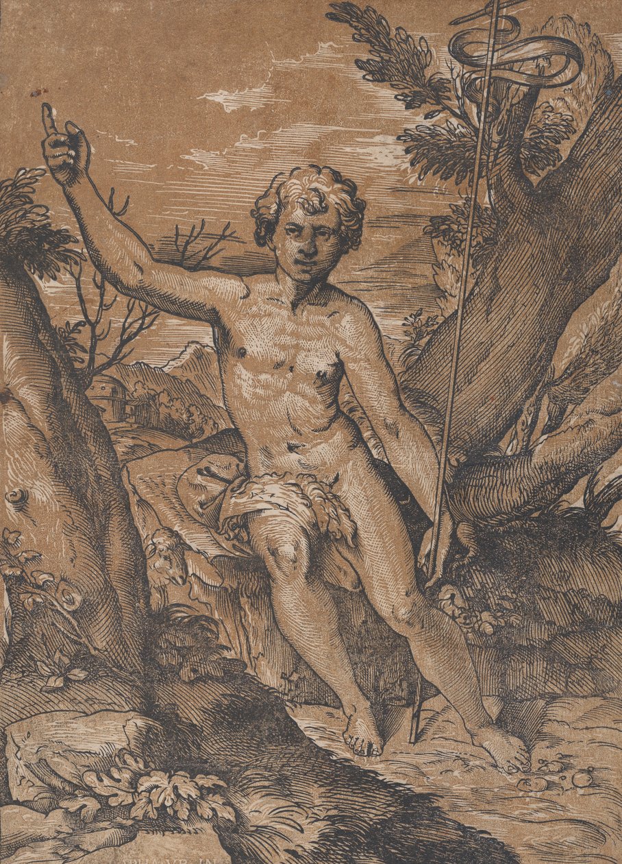 Vahşi doğada genç Vaftizci Yahya, M.Ö. 1520-27. by Ugo da Carpi
