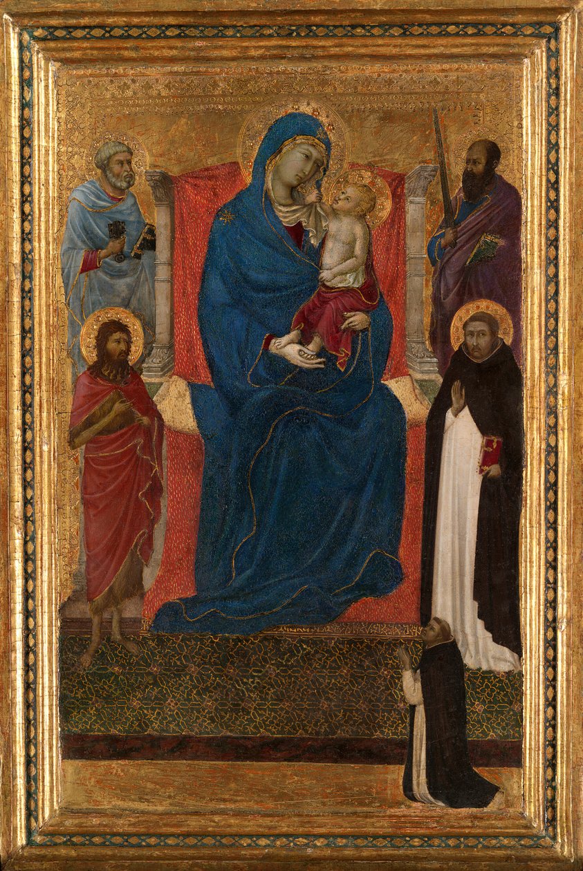 Bakire ve Çocuk, Aziz Peter, Paul, Vaftizci Yahya ve Dominic ve Dominikli ile Enthroned ... by Ugolino da Siena