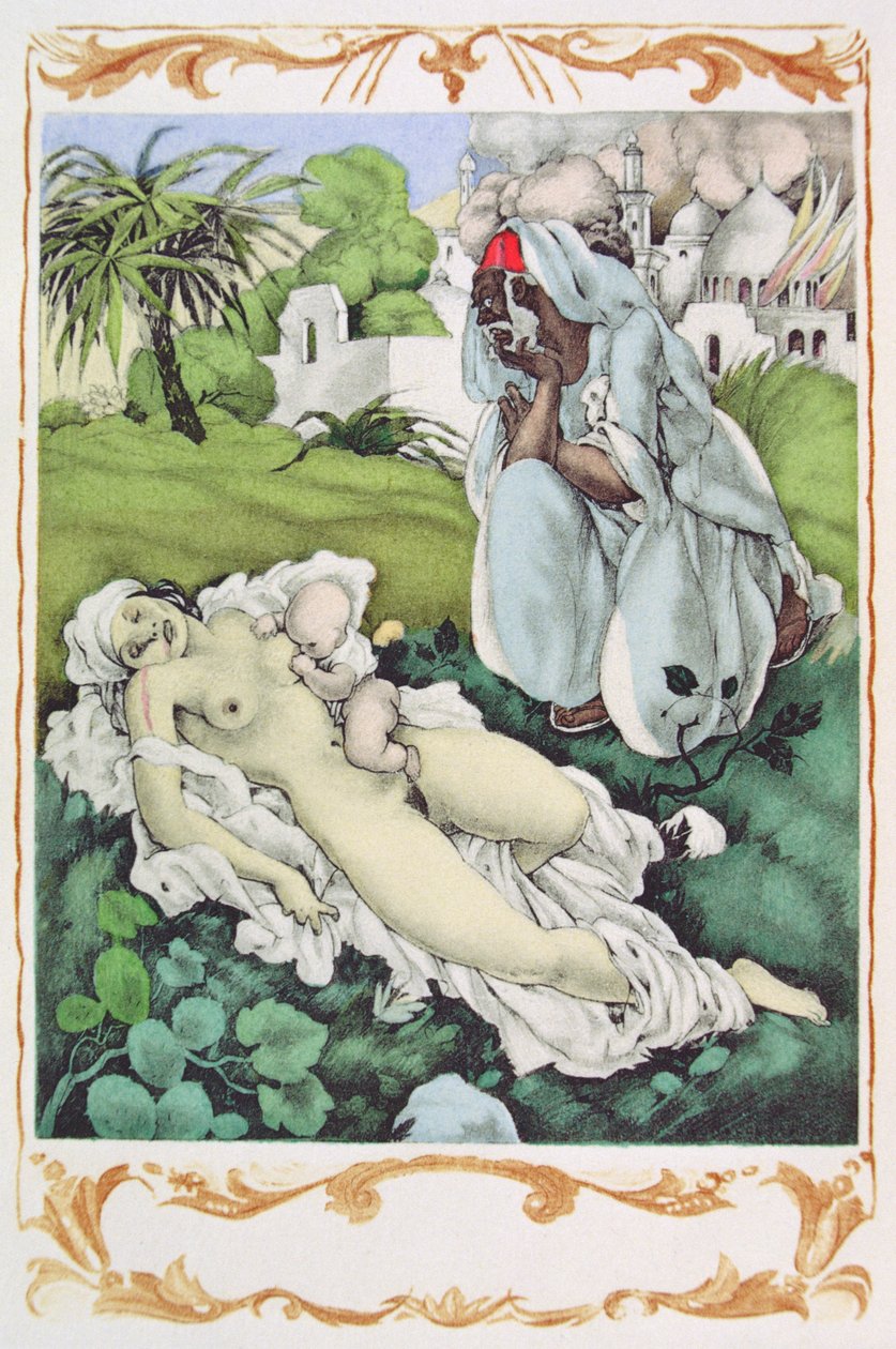 Gibert Jeune tarafından yayınlanan Voltaire'in 'Candide'inden bir illüstrasyon by Umberto (after) Brunelleschi