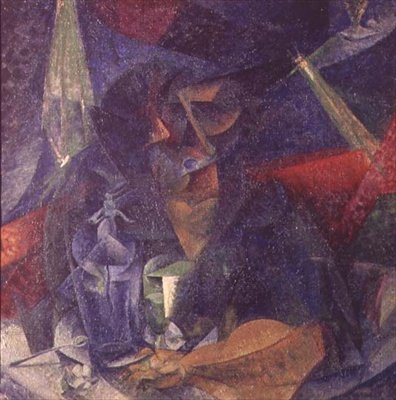 Bir masada bir kadın figürünün bileşimi by Umberto Boccioni