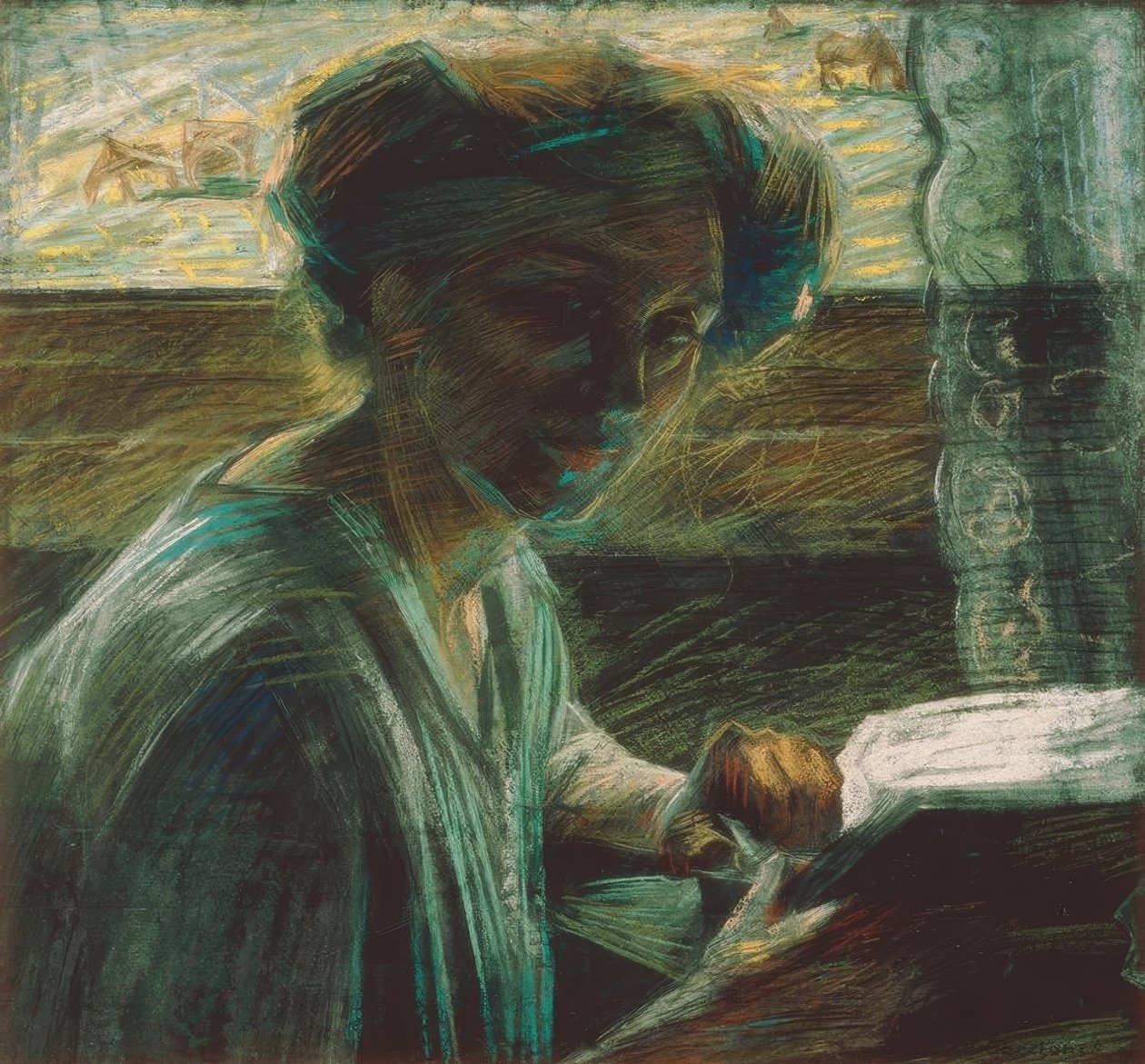 Sanatçının kız kardeşi okurken by Umberto Boccioni