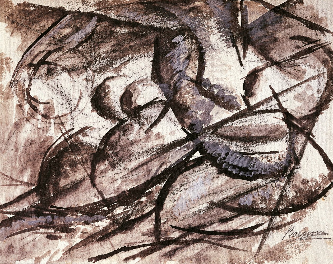 Dinamizm (kömür, mürekkep, tempera ve sulu boya) by Umberto Boccioni