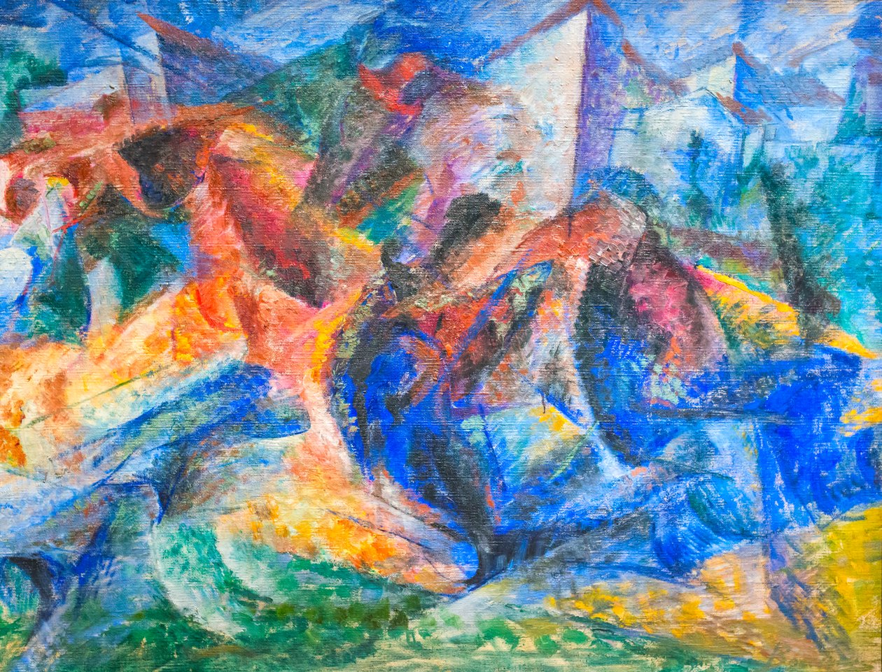 At, binici ve binalar by Umberto Boccioni