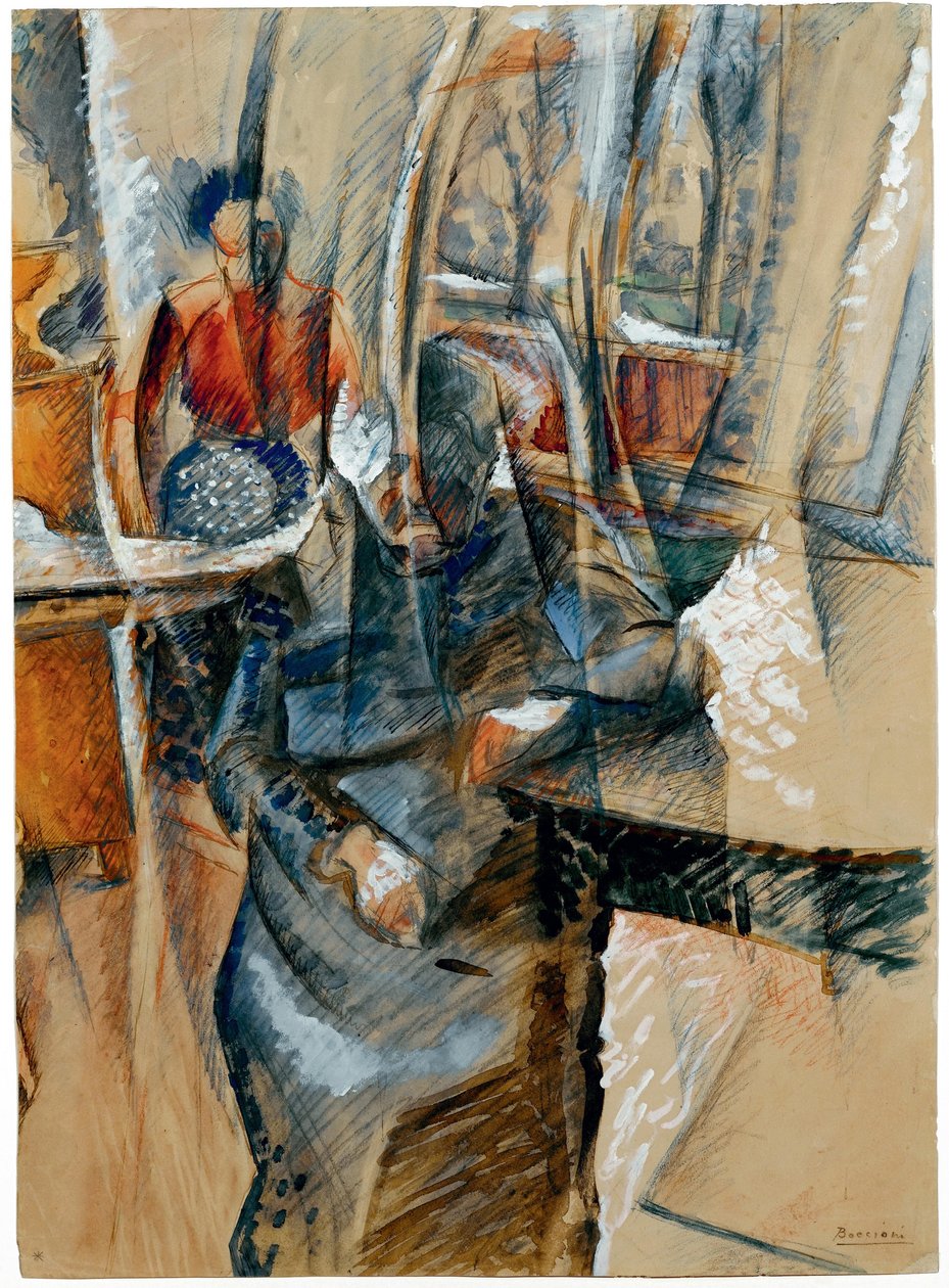 İki kadın figürlü iç mekan, 1916. by Umberto Boccioni