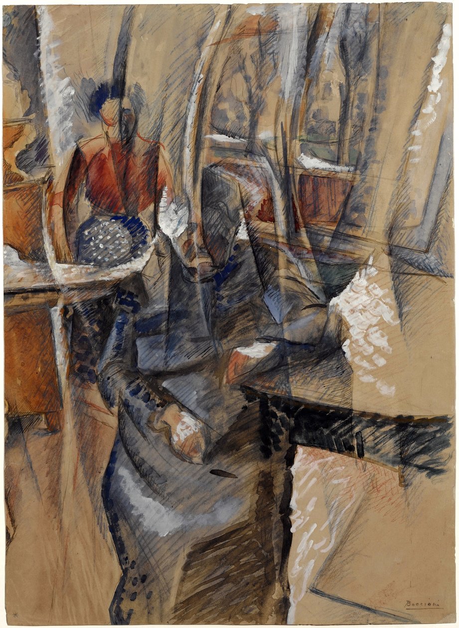 Boccioni, Umberto (1882-1916) ile iki kadın figürlü iç mekan. Kağıt üzerine sulu boya ve tempera, ebat : 65,4x47,5 by Umberto Boccioni