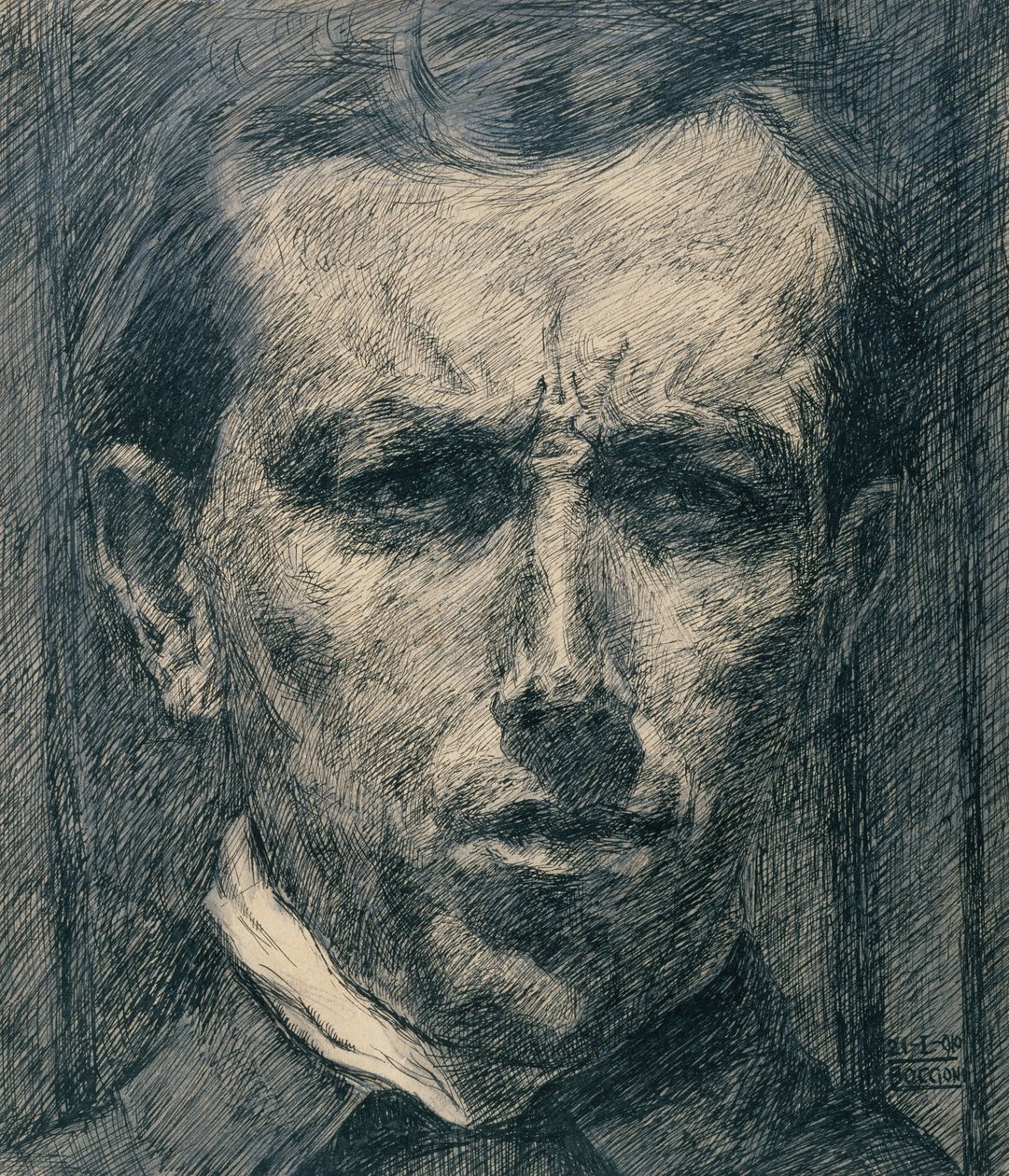 Otoportre, 1910 (kağıt üzerinde mürekkep, yıkama ve grafit) by Umberto Boccioni