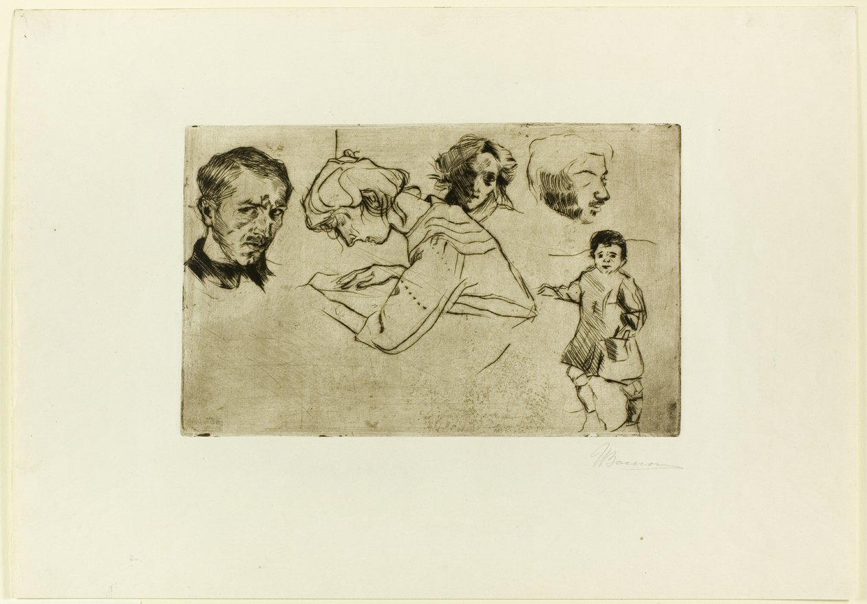 Dört Kafa ve Bir Çocuk Eskizleri by Umberto Boccioni