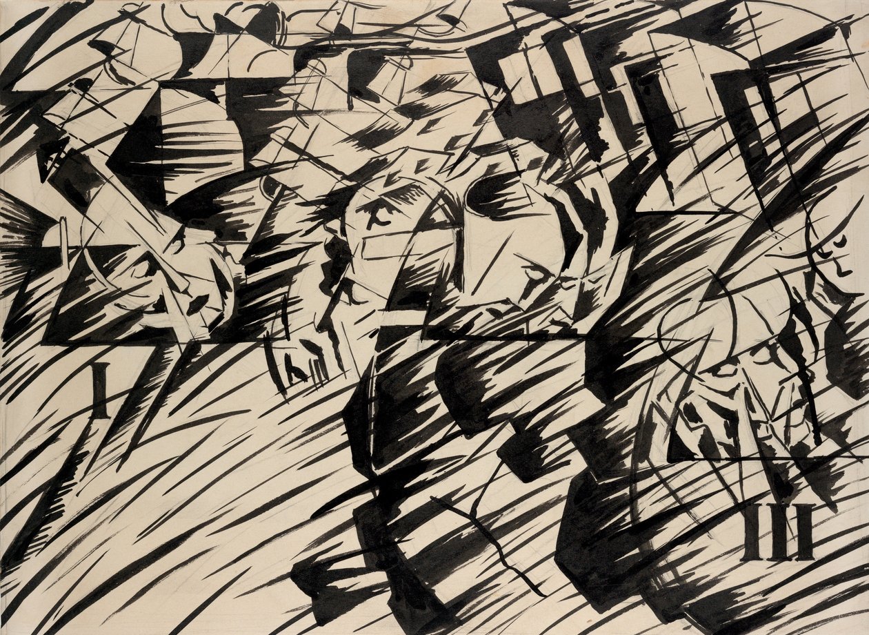 Zihin Halleri: Gidenler, 1912 (kağıt üzerine mürekkep) by Umberto Boccioni