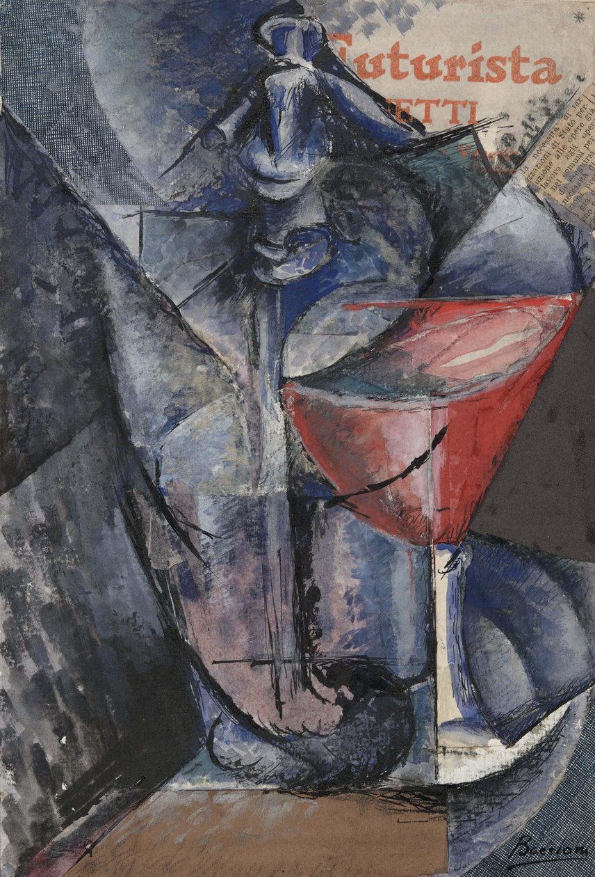 Natürmort: Cam ve Sifon, c.1914 (kolaj, guaj, kalem ve mürekkep) by Umberto Boccioni