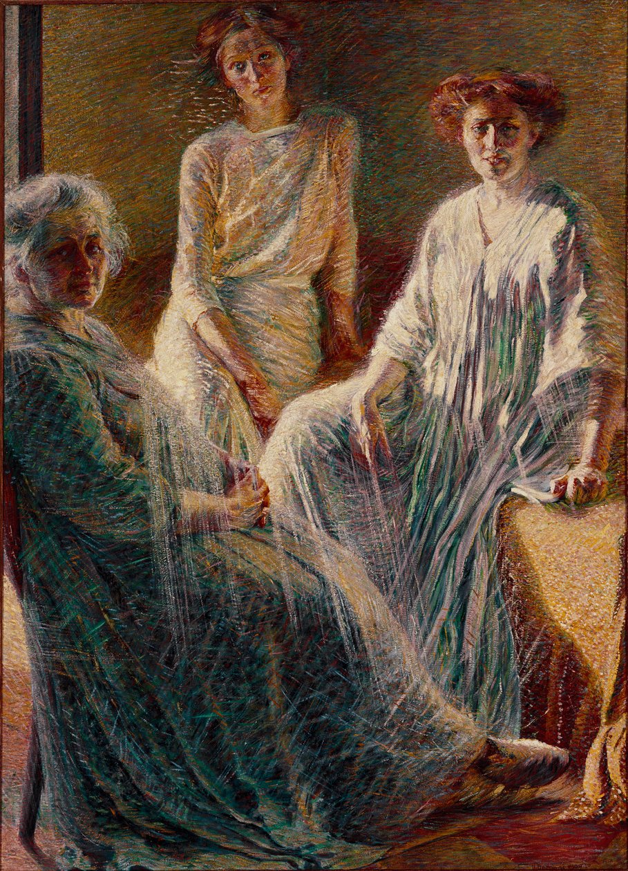 Üç kadın Üçü de beyaza boyanmış, yaşamın üç çağını simgeliyorlar. Umberto Boccioni'nin (1882-1916) 1909-1910 Güneş tablosu. 180x132 cm Özel koleksiyon by Umberto Boccioni