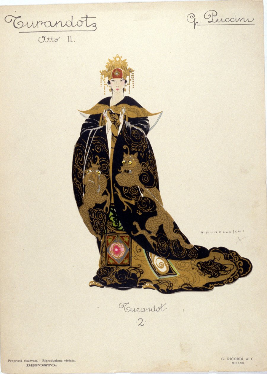 Besteci Giacomo Puccini'nin (1858-1924) “Turandot” operasındaki Prenses Turandot karakteri için kostüm - 1926 by Umberto Brunelleschi