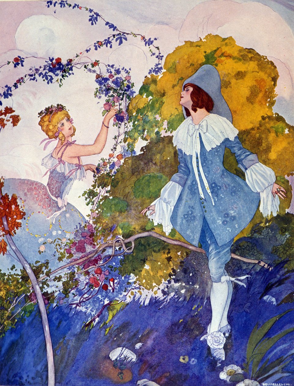 Umberto Brunelleschi'nin (1879-1949) 20. yüzyıla ait Yakışıklı Prens ve Kız İllüstrasyonu by Umberto Brunelleschi