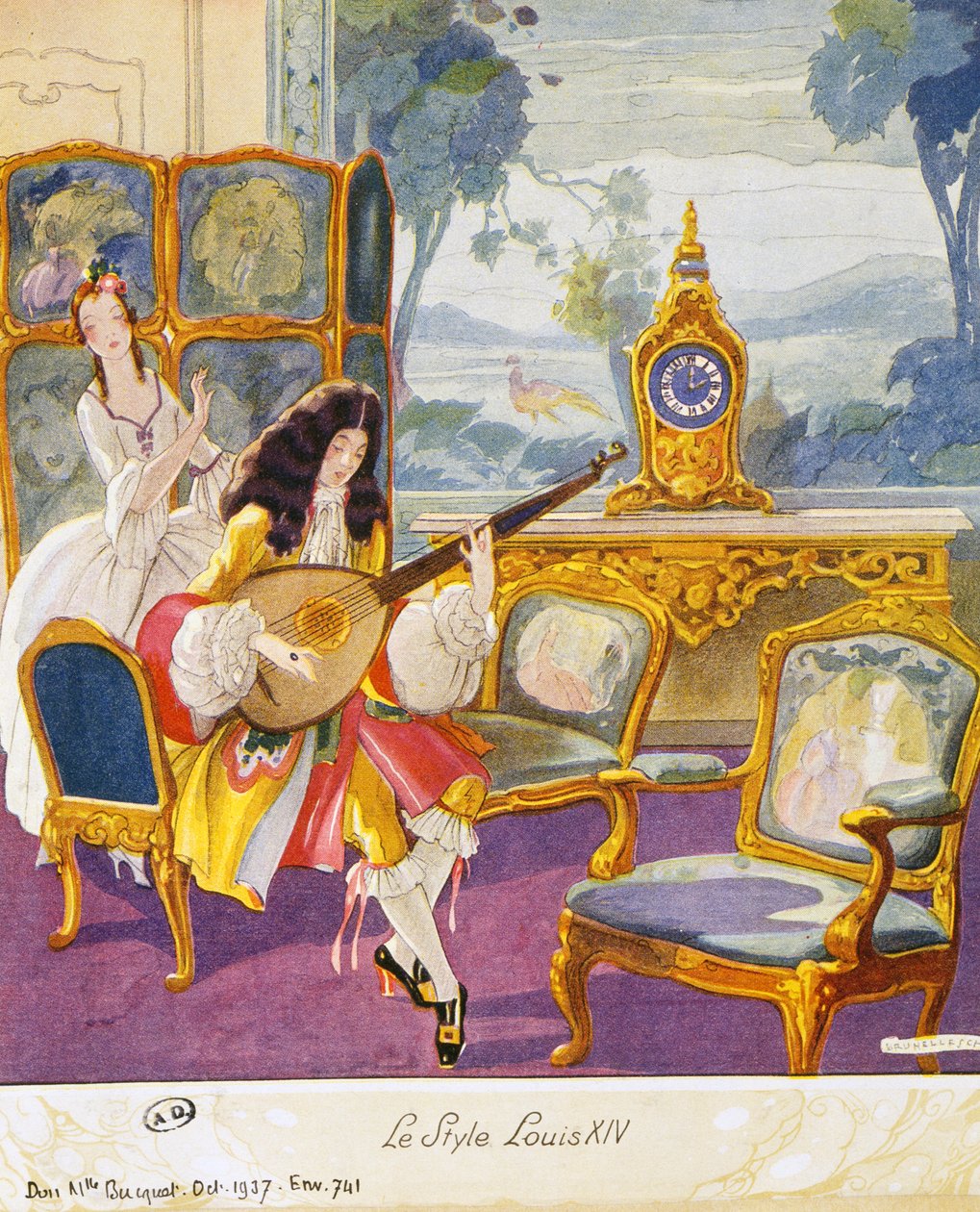Louis XIV tarzında sahne, tiyatro ortamı, suluboya by Umberto Brunelleschi
