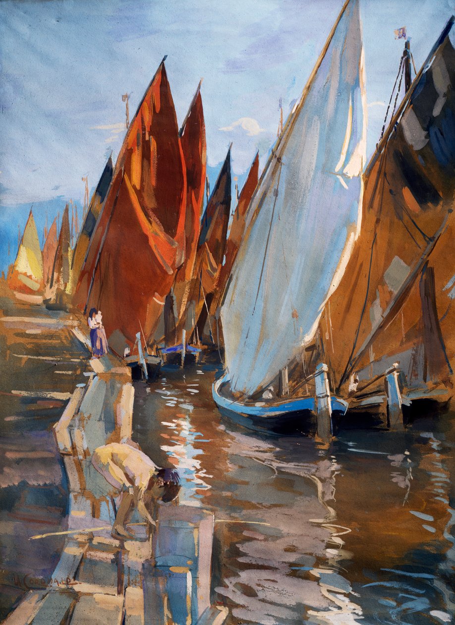 Adriyatik yelkenlileri, Umberto Coromaldi (1870-1948). İtalya, 20. yüzyıl. by Umberto Coromaldi
