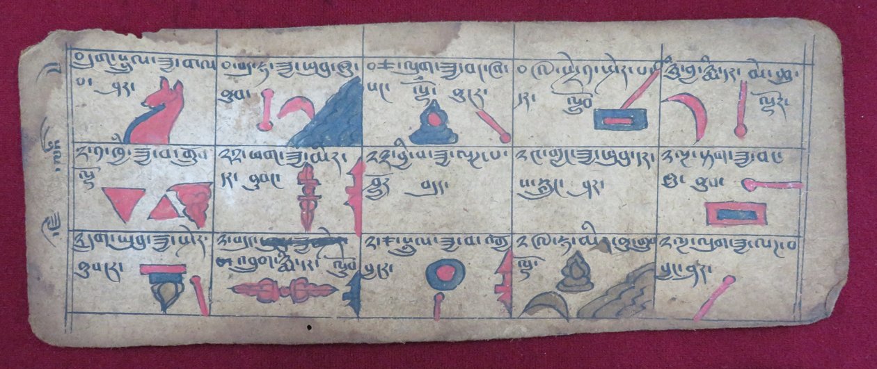 Ersu Shaba piktografları ve Tibetçe açıklamaları ile bir ayın yarısı için Ersu astrolojik almanak by Unbekannt Unbekannt