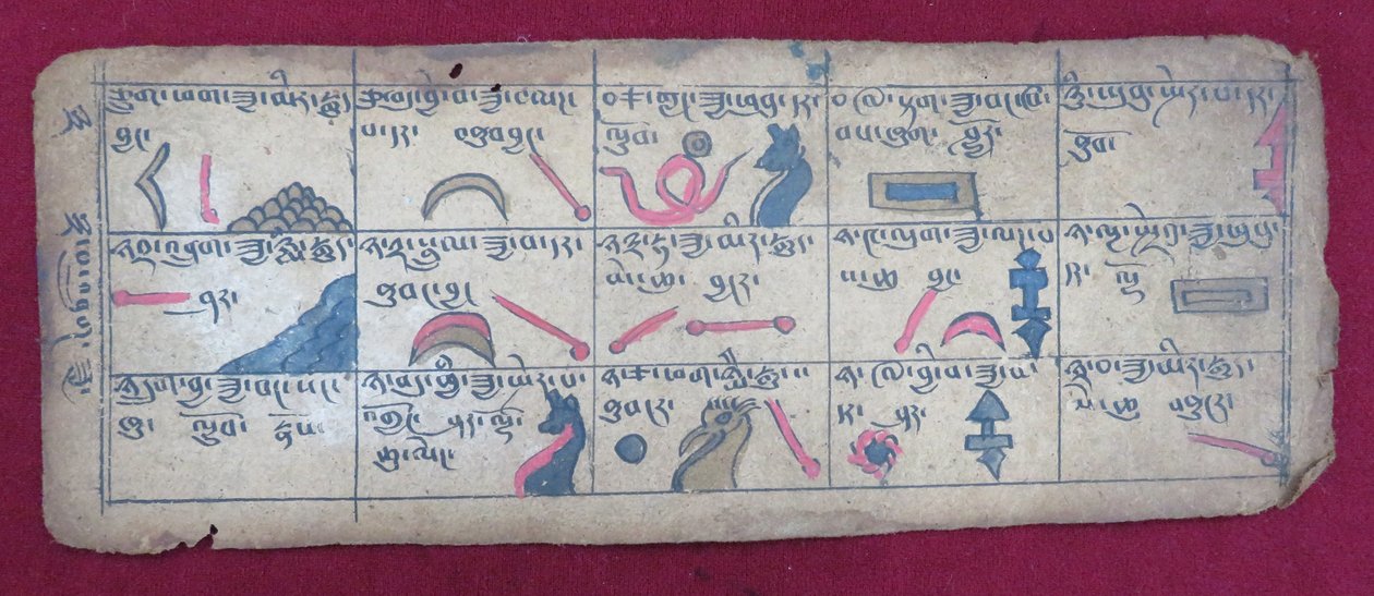 Ersu Shaba piktografları ve Tibetçe açıklamaları ile bir ayın yarısı için Ersu astrolojik almanak by Unbekannt Unbekannt