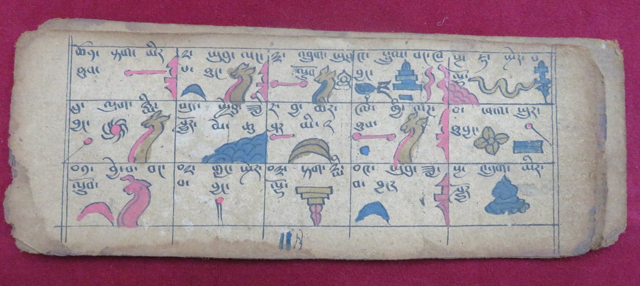 11. ayın yarısı için Ersu astrolojik almanak, Tibetçe Ersu Shaba piktografları ve açıklamaları ile by Unbekannt Unbekannt