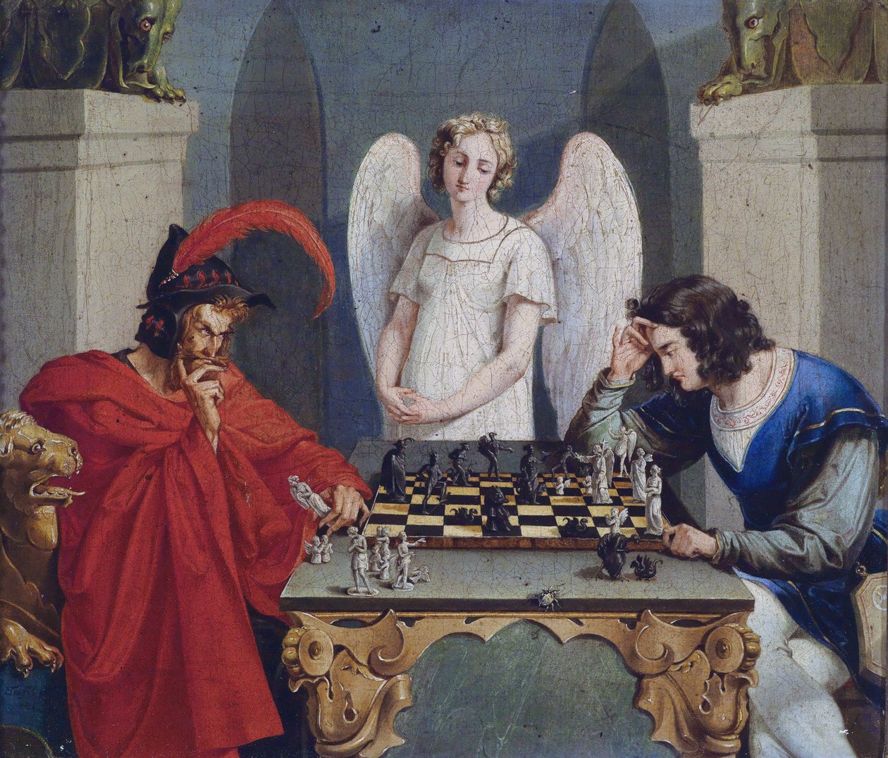 Faust ve Mephisto satranç oynuyor by Unbekannt Unbekannt