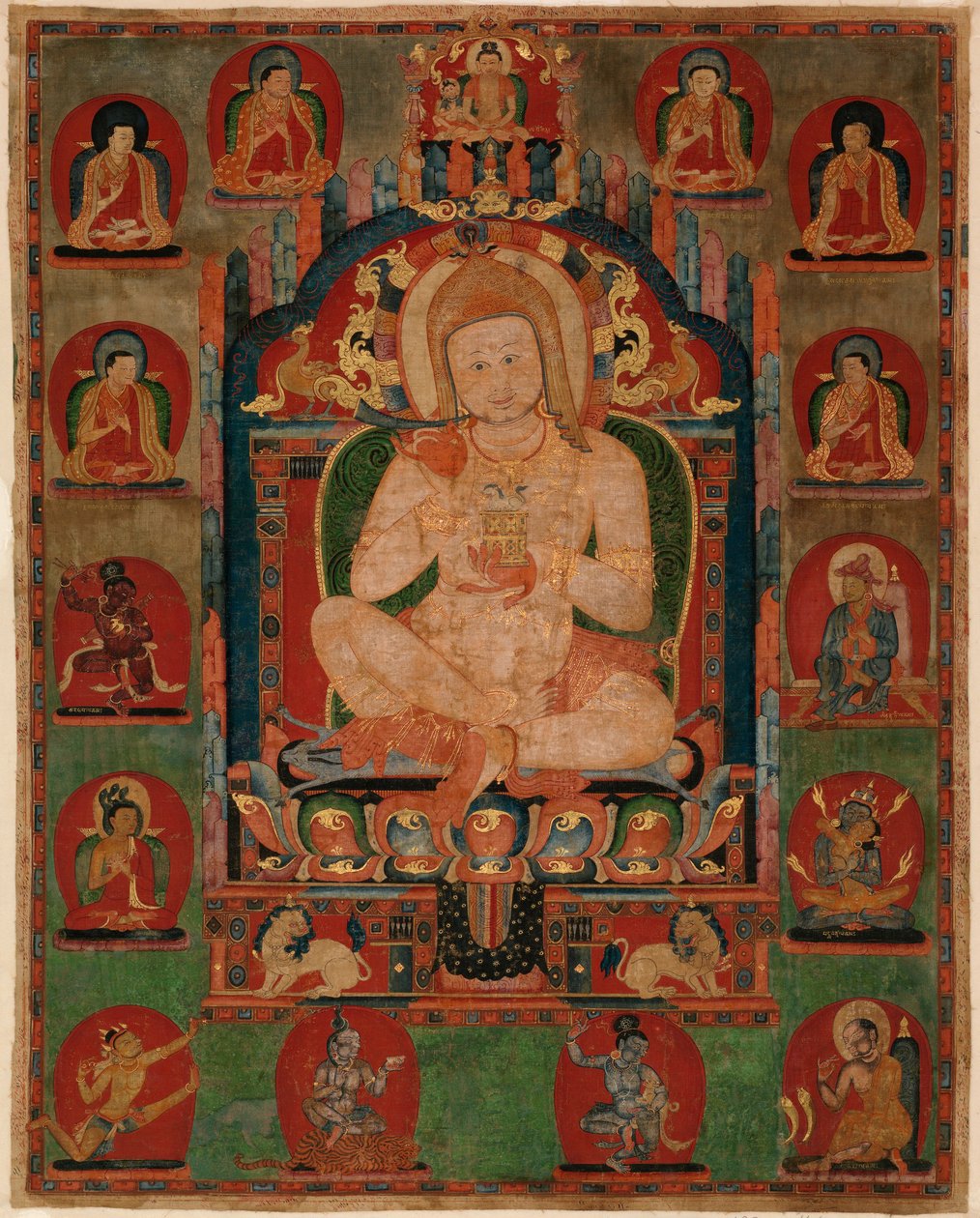 Lamalar ve mahasiddhalarla çevrili Jnanatapa
