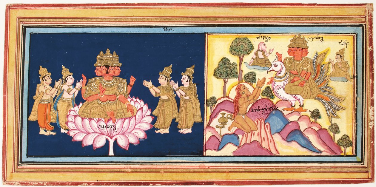 Ascetics ile Dağlarda Kuğu üzerinde Brahma ve Brahma İbadet by Unbekannt Unbekannt