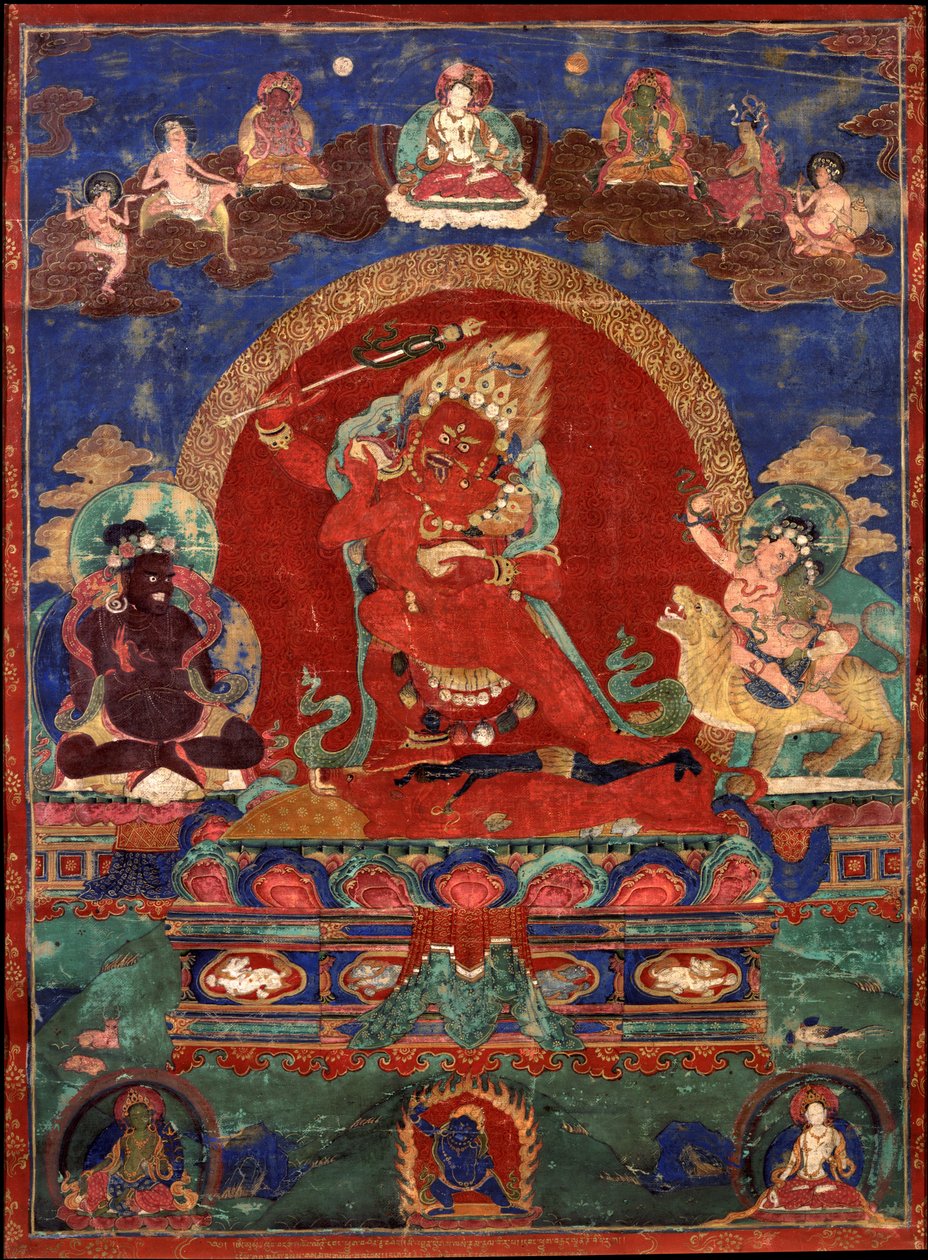 Kırmızı Yamari, Virupa ve Dombi Heruka ile çevrili by Unbekannt Unbekannt