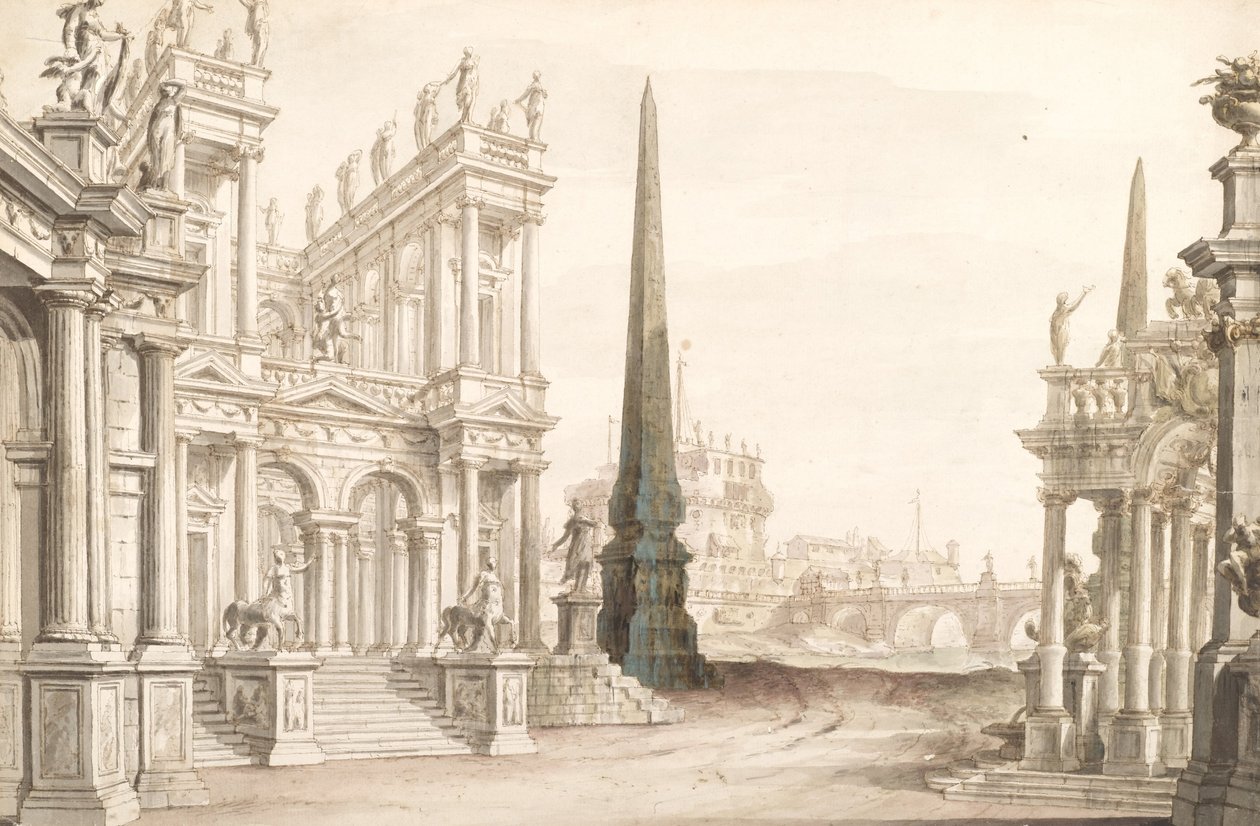 Castel Sant Angelo, Ponte Elio ve Centaurlar Ari ile Roma Fantezisini gösteren Set Tasarımı... by Unbekannt Unbekannt
