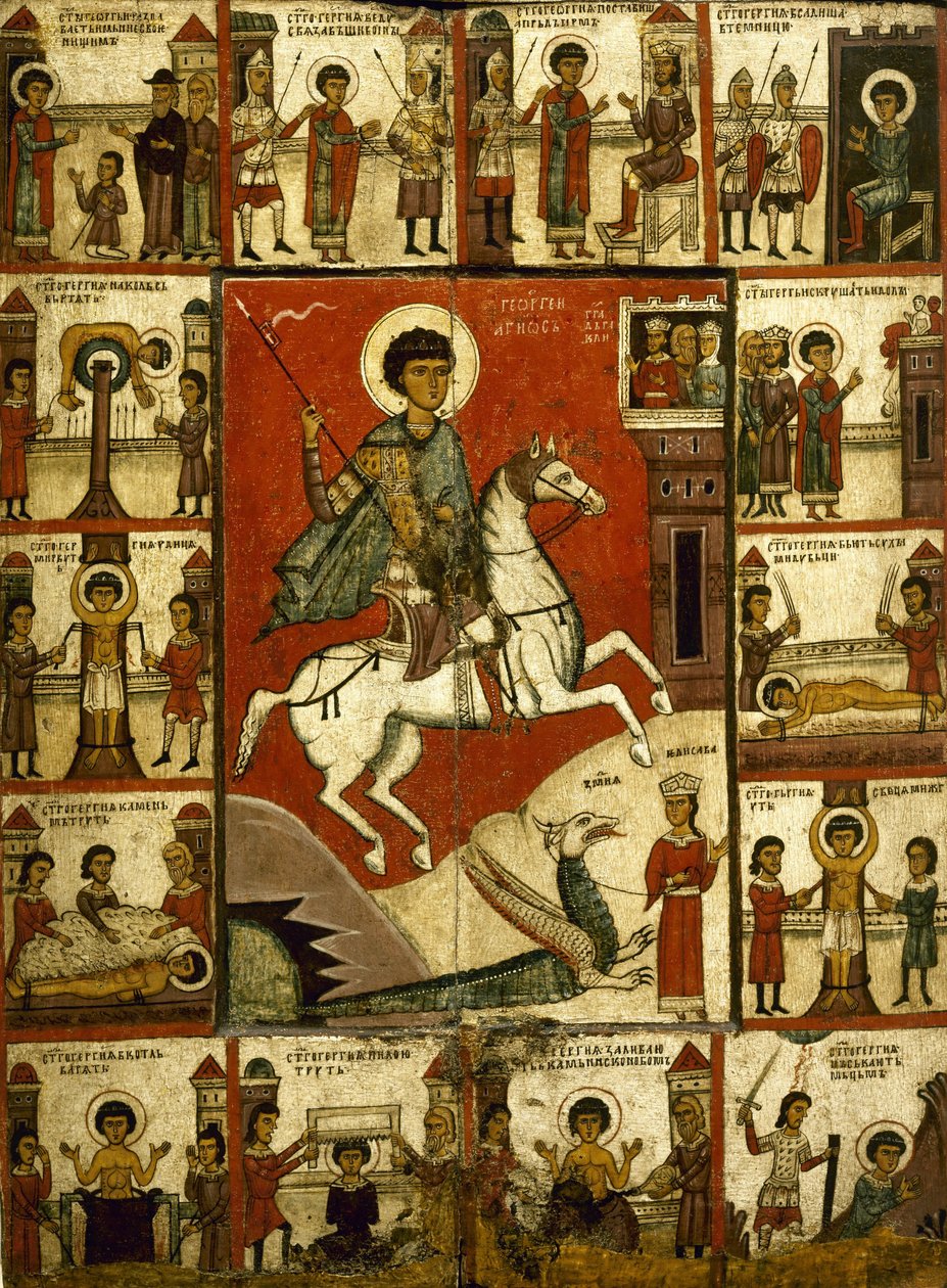 Bilinmeyen - Hayatından Sahnelerle Aziz George ve Ejderha Mucizesi. Novgorod by Unbekannt Unbekannt