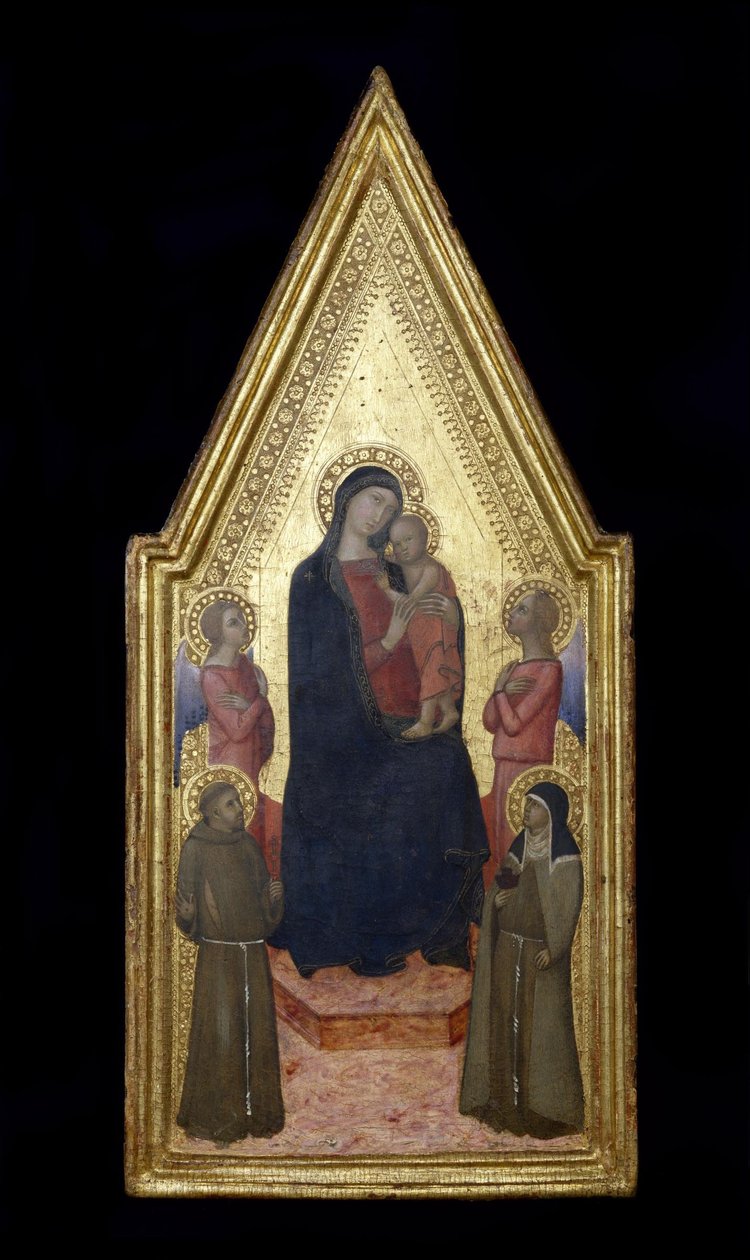 Bilinmeyen İtalyanca - Aziz Francis ve Clare ve İki Melek ile Bakire ve Çocuk by Unbekannt Unbekannt