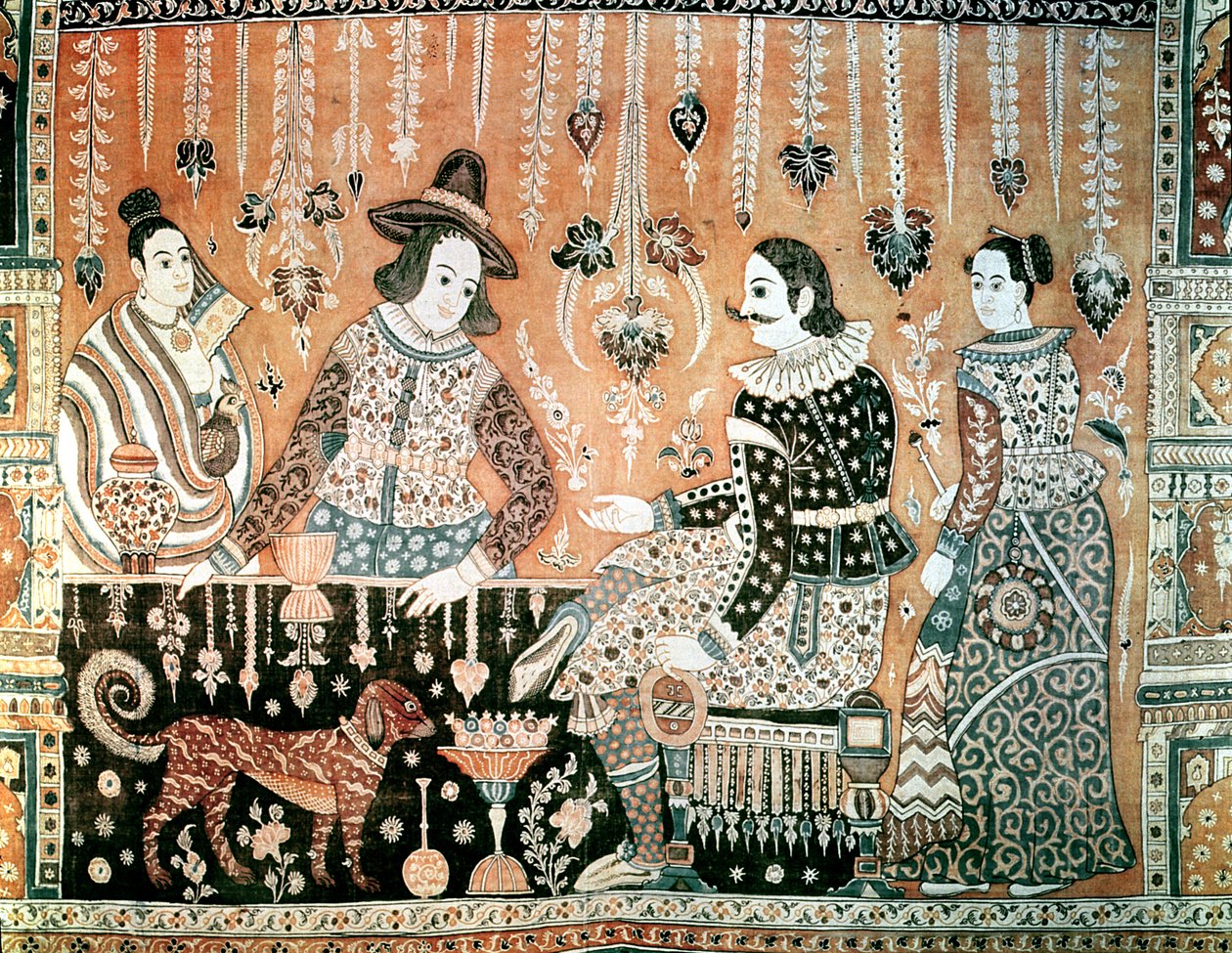 Hindistan, Hint, 16. yüzyılın sonlarına doğru (pamuk) erken tüccarları gösteren duvar asılı by Unbekannt Unbekannt